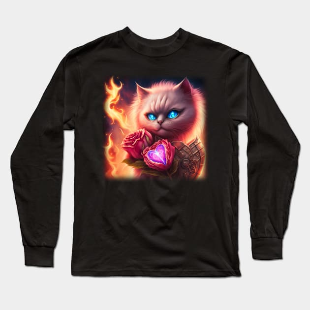 Ragdoll Cat On Fire Long Sleeve T-Shirt by Enchanted Reverie